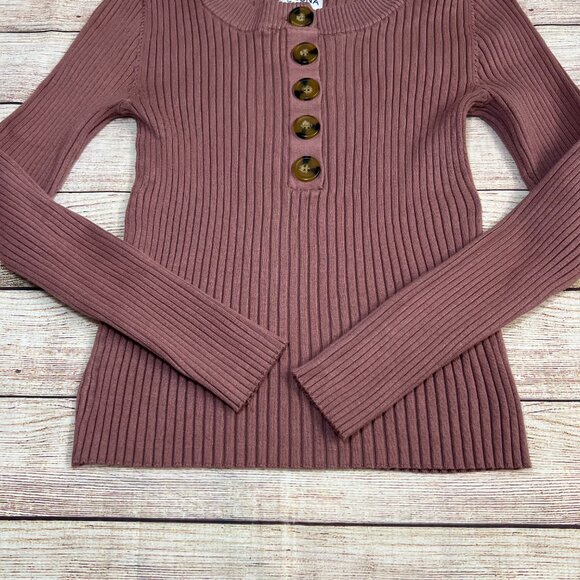 Arizona Jean Co Women's Ribbed Button Front Sweater Medium Dusty Rose Pink - Picture 9 of 9